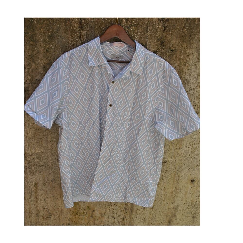 Ted Baker Geometric Print Short-Sleeve Button-Up Shirt – Size 6 (Men’s 2XL)
